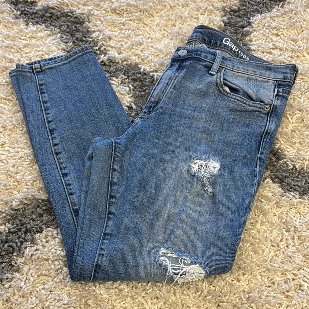 Blue Skinny Distressed Jeans with Faded Wash